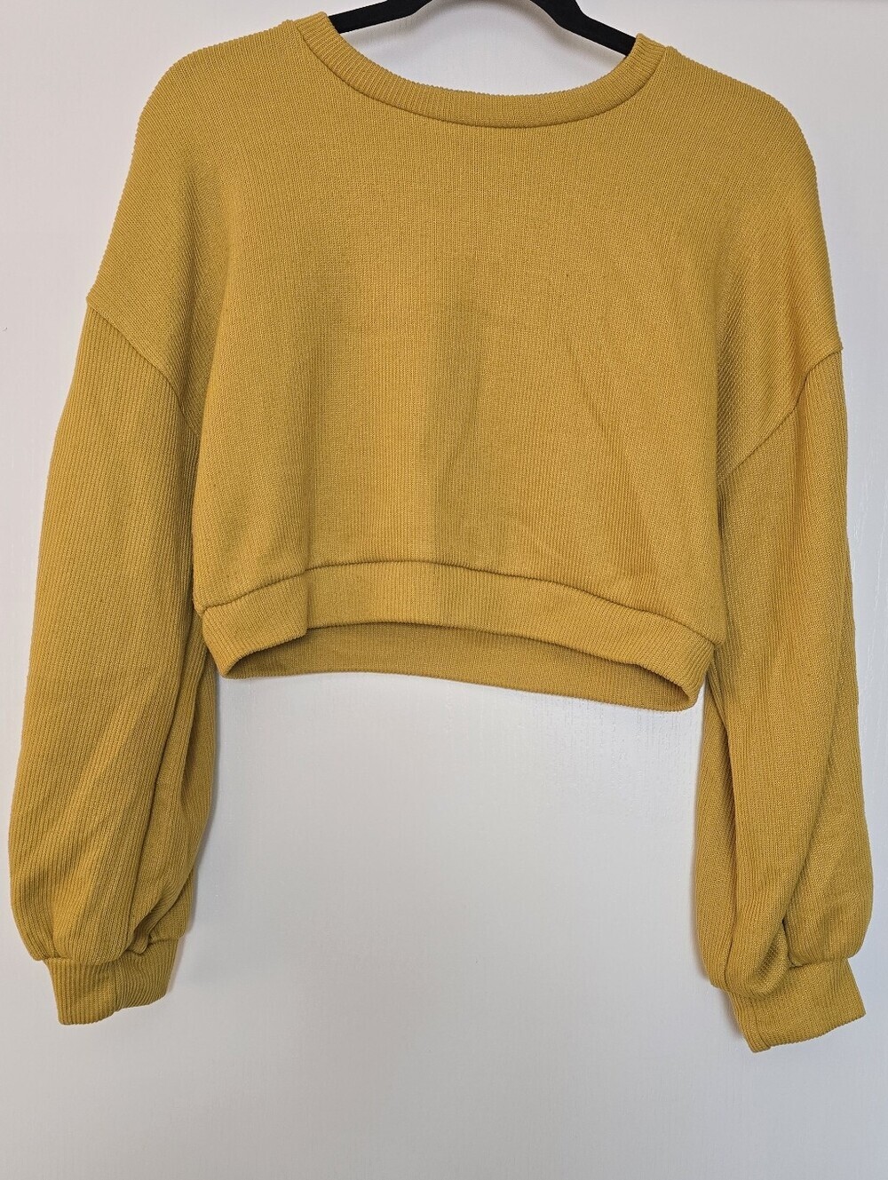 Forever 21 - Mustard Yellow Knit Long-Sleeve Crop Sweater